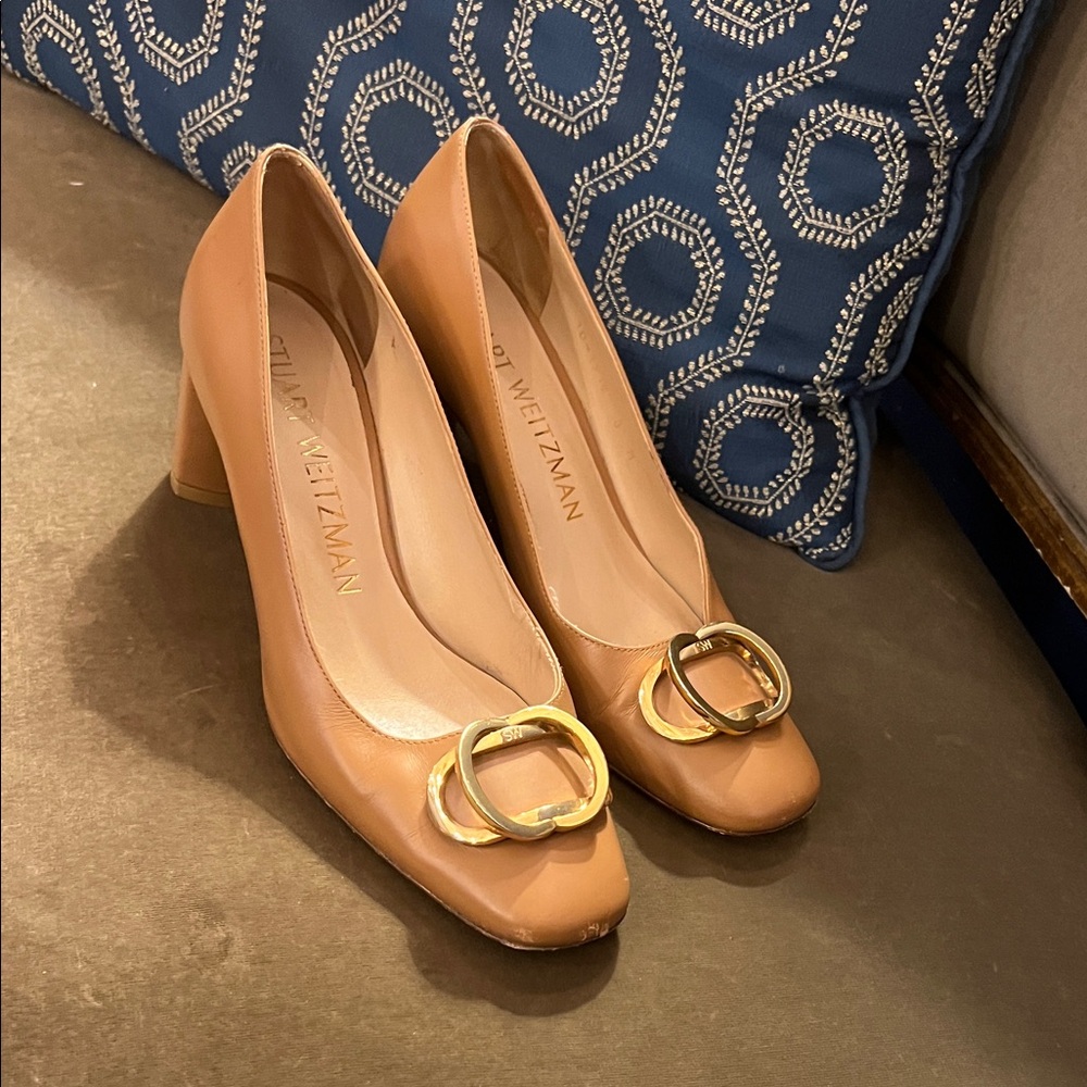 Stuart Weitzman Camel Heels with Gold Accent